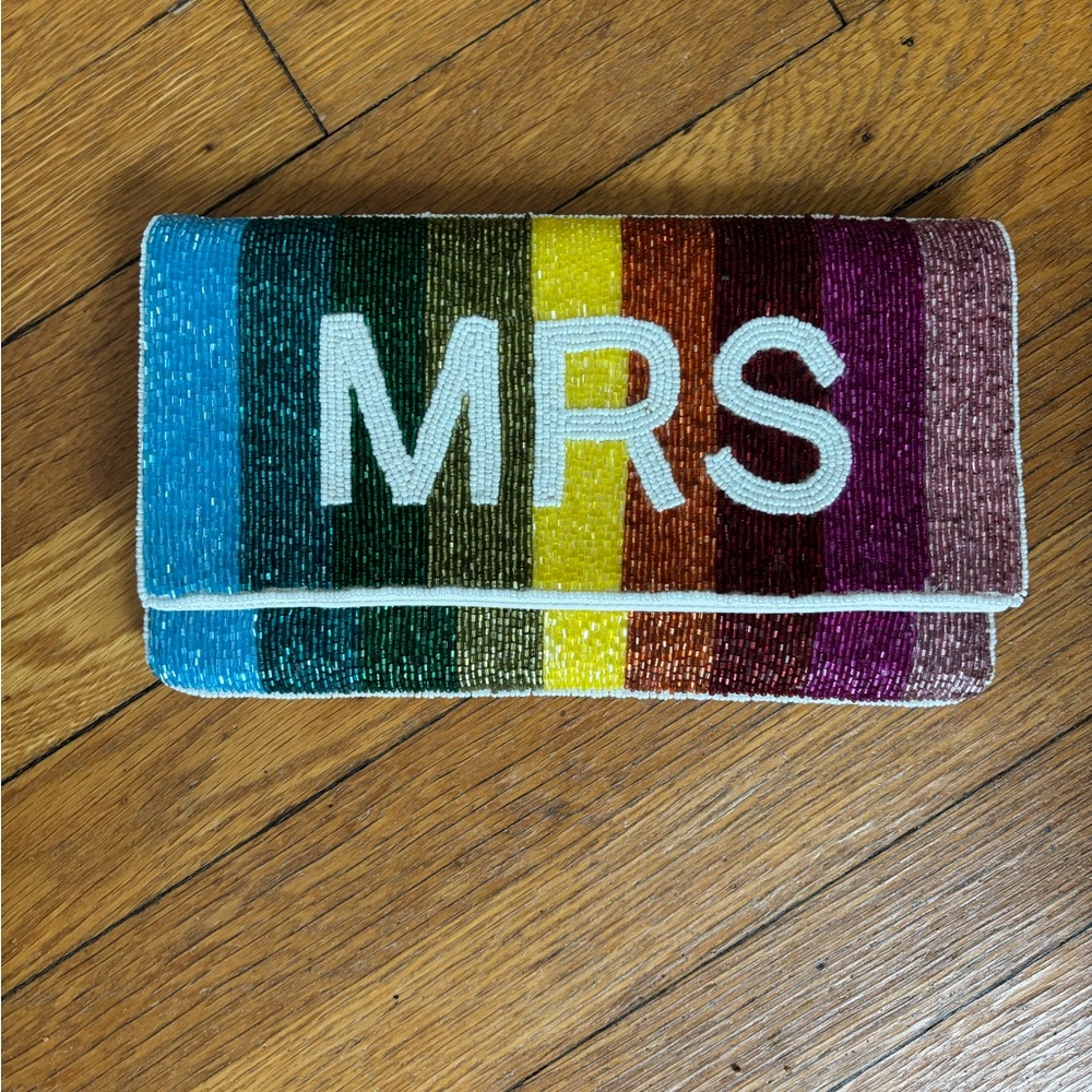 “MRS” Rainbow Beaded Clutch Purse NWT